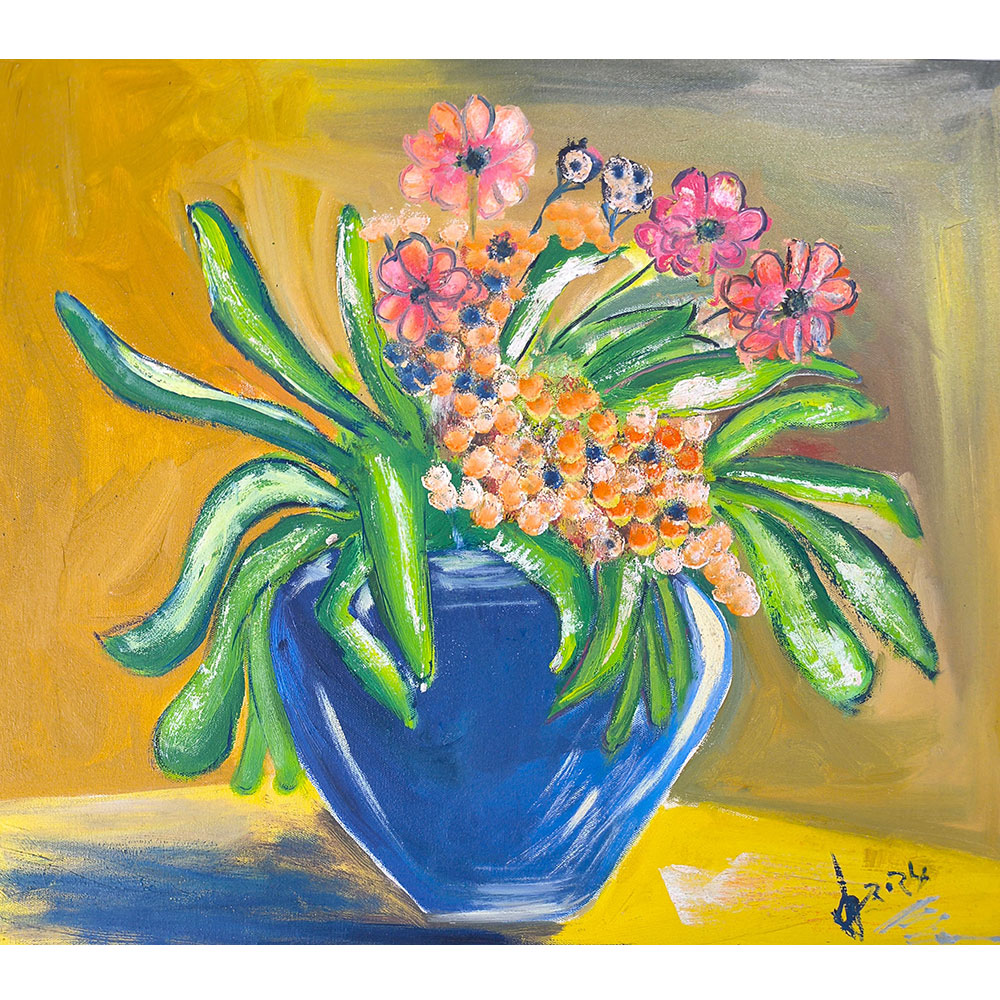 Flower Vase Oil Canvas Painting by Artist Debayan Kundu 20 x 24 Inches